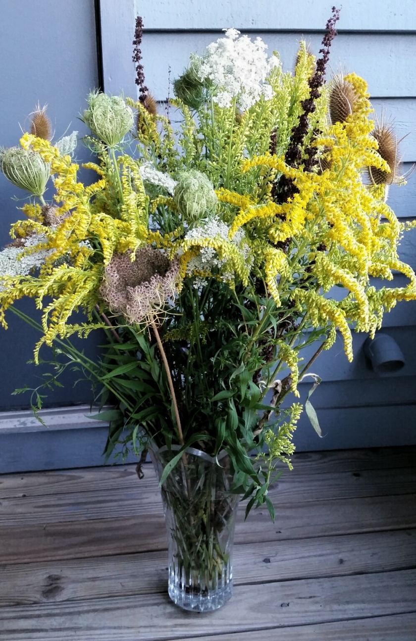 August bouquet wildflowers goldenrod, Queen Anne's lace